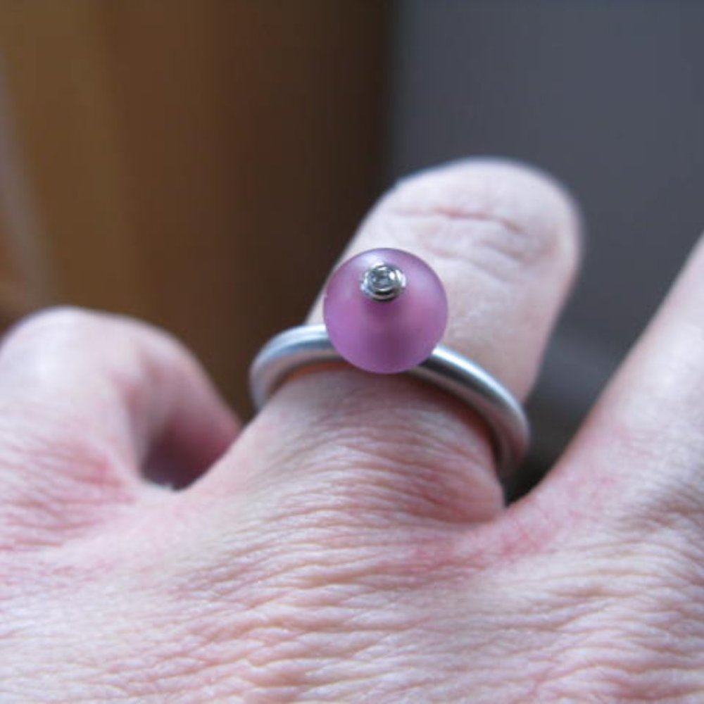 Size 6 Made in Austria unique bead & diamond ring
